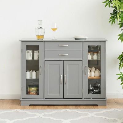 Gray Tempered Glass and MDF Sideboard Buffet Cabinet with Drawers