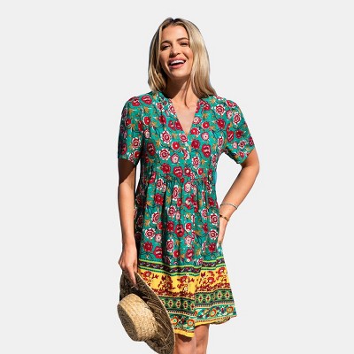 Women's Floral V-Neck Front Button Mini Dress - Cupshe