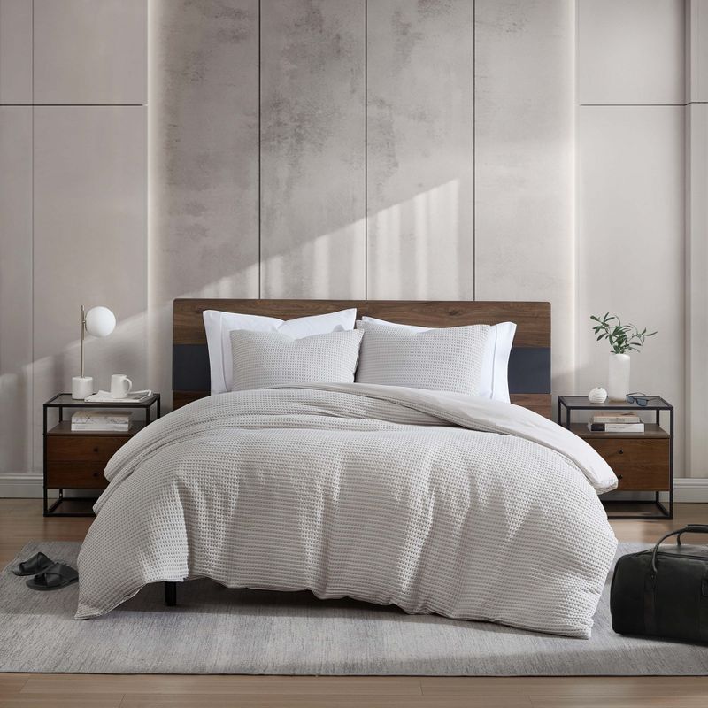 Kenneth Cole New York Textured Duvet Cover & Sham Sets (Solid Waffle-Grey)-Full/Queen, 2 of 11