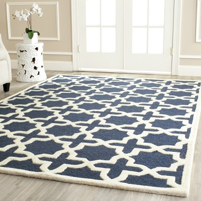 Navy Blue & Ivory Hand-Tufted Wool Rectangular Rug 6' x 9'