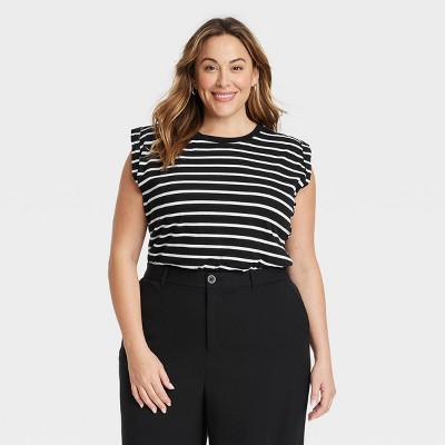 Ava & Viv + Women’s Plus Size Striped Short Sleeve Collared  Blouse – Ava & Viv™