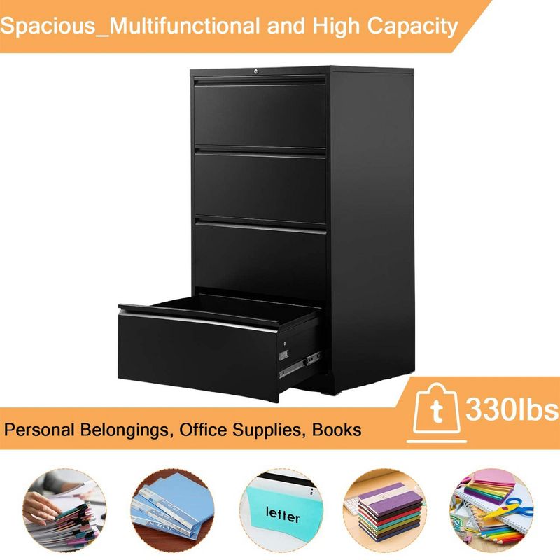 AOBABO Locking Metal Office Storage Organization Filing Cabinet with Adjustable File Hanging Bar and 2 Keys, 3 of 10