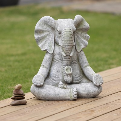16.93" Gray Meditating Elephant MgO Garden Statue