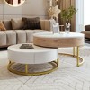 31.5" Modern Round Lift-Top Nesting Coffee Tables with 2 Drawers in White & Natural for Living Room, Apartment, or Lounge - 4 of 4