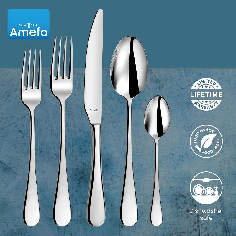 Amefa Venus 20-Piece Premium 18/10 Stainless Steel Flatware Set, High Gloss Mirror Finish, Silverware Set Service for 4, Rust Resistant Cutlery, 5 of 9