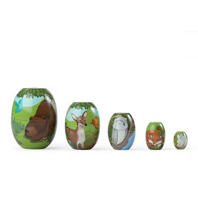 HearthSong - Children's Woodland Friends Stackable Wooden Nesting Eggs, Set of 5