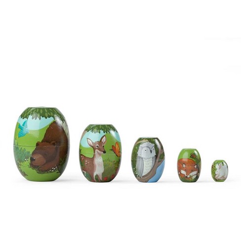 1-3H Childrens Set of 5 Woodland Friends Stackable Wooden Nesting Eggs 