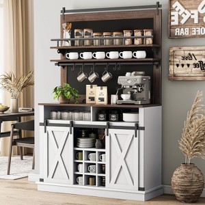Bar Cabinet 75" Tall Coffee Hutch Large Kitchens Hutch Farmhouse Coffee Bar Cabinet Cupboard with Sliding Barn Door - 1 of 4