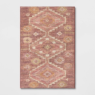 4'x6' Washable Southbury Printed Diamond Persian Style Rug Rust - Threshold™: Geometric Low Pile Skid-Resistant Rug