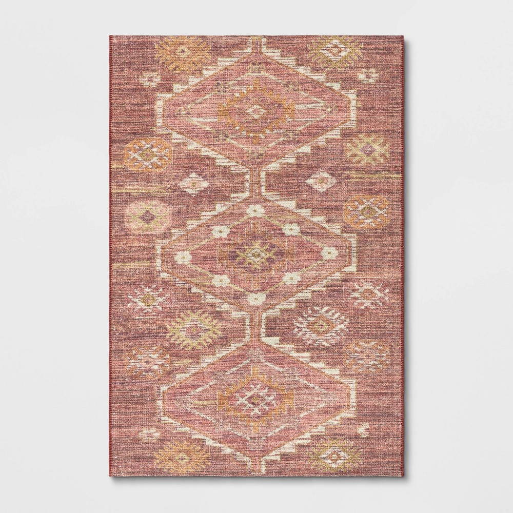 4'x6' Southbury Washable Printed Diamond Persian Style Rug Rust - Threshold™