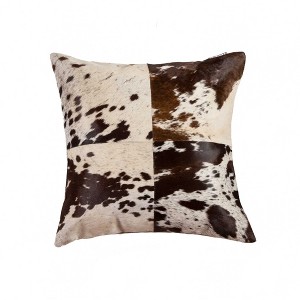 HomeRoots 18" X 18" White and Brown Cowhide Pillow - 1 of 4