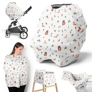 Sweet Jojo Designs Boy, Girl, Unisex/Gender Neutral 5-in-1 Multi Use Baby Nursing Cover Woodland Animal Pals Green, Beige, Brown & Orange - 1 of 4