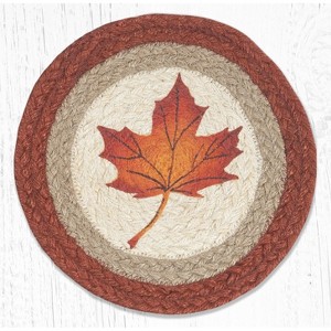 Earth Rugs Maple Leaf Printed Round Trivet – Rustic Braided Jute Hot Pad, 10"x10", Autumn Table Accent - 1 of 3