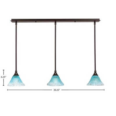 Toltec Lighting Any 3 - Light Chandelier in  Dark Granite with 7" Teal Crystal Shade