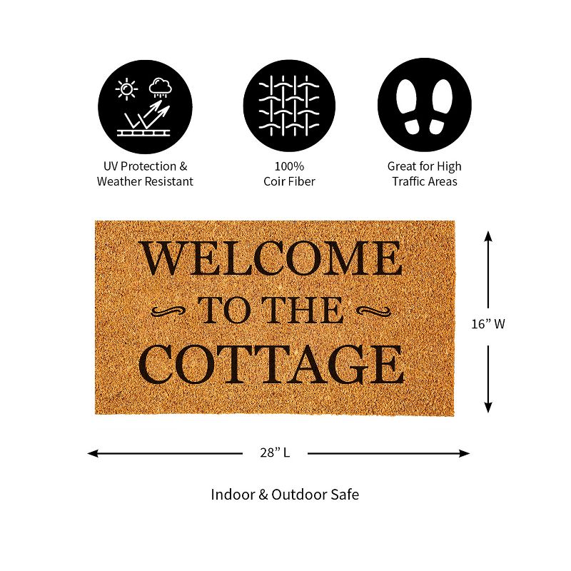 Evergreen 16 x 28 Inches Welcome to The Cottage Door Mat | Non-Slip Rubber Backing | Dirt catching Natural Coir | Indoor and Outdoor Home Decor, 5 of 8