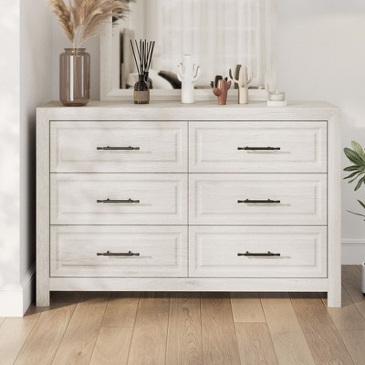 6 Drawers Dresser, 37.99" Tall Wood Dresser Chest of Drawer, Rustic Storage Dresser Organizer with and Vintage Handle for Bedroom Closet Hallway