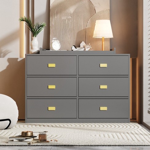 FUFU GAGA Gray 6 Drawer Dresser Modern Baby Changing Table Dresser