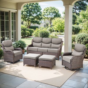 Gymojoy Outdoor Patio Sofa Ottoman with Swivel Chairs 3-Seat Sofa Glider Chairs Ottoman - 1 of 4