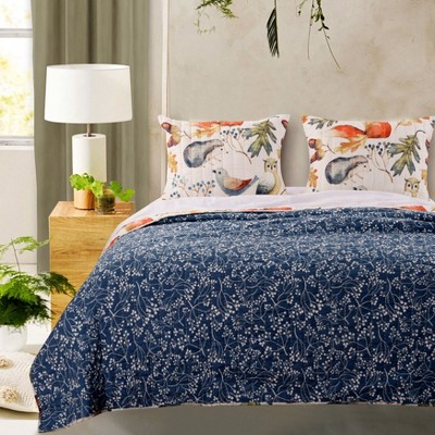Forest Animals Reversible Full Microfiber Quilt Set in Blue