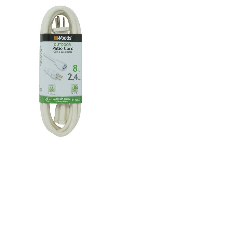 Woods 8&#39; Outdoor Extension Cord White, 1 of 3
