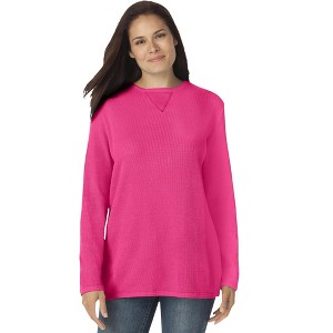 Woman Within Plus Size Waffle Thermal Sweatshirt - 1 of 4