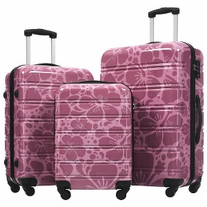 Lyngins 20/24/28 Inch 3PCs Hardside Luggage Sets with TSA Lock,Spinner Wheel Carry on Luggage,Lightweight Printed Suitcase Sets for Family Trips - 1 of 4