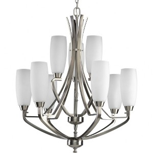 Progress Lighting Wisten 9-Light Two-Tier Chandelier, Brushed Nickel, Etched White Glass - 1 of 2