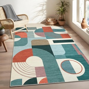 Area Rug Modern Geometric Abstract Rug Bedroom Ultra-Thin Soft Low Pile Large Carpet Living Room Non Slip Dining Room - 1 of 4
