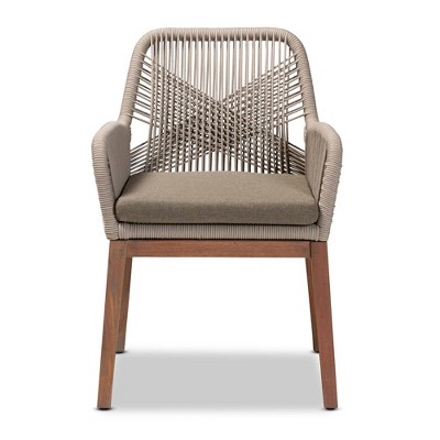 Gray Woven Rope Mahogany and Aluminum Dining Arm Chair