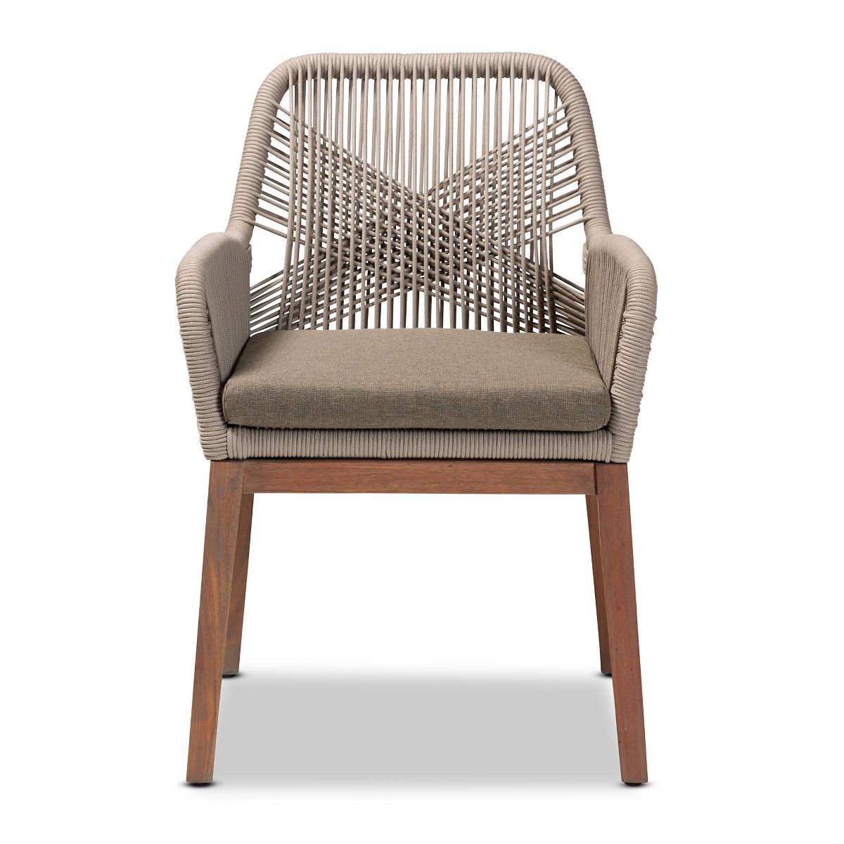 bali & pari Jennifer Woven Rope Mahogany Dining Armchair Gray/Walnut: Upholstered, No Assembly, Polyester/Cotton - thumbnail 3