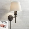 Regency Hill Rustic Wall Light Sconce with USB Port Bronze Plug-In 7" Light Fixture Ivory Empire Shade for Bedroom House Reading Hallway - 2 of 4
