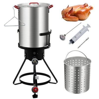 Outdoor 30QT Turkey Fryer Kit - Heavy-Duty Aluminum Deep Fryer, 5000 BTU Propane Burner for Seafood Boils, Crawfish & Frying