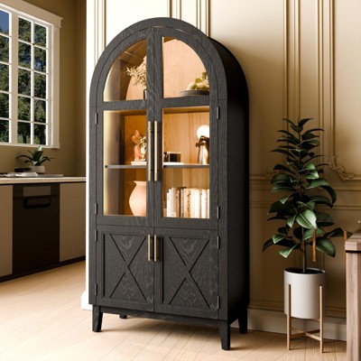 GlasFlength Decorative Storage Cabinets ,Wood Versatile Cupboard with Door and Adjustable Shelves for Kitchen, Bathroom, Brown, 36"*17.5"*73.46"
