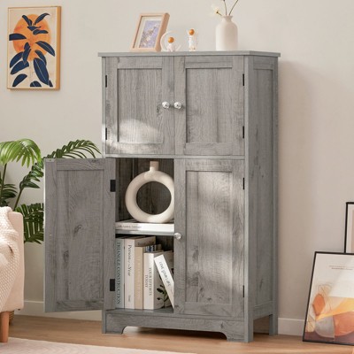 USIKEY Storage Cabinet, Bathroom Cabinet with 4 Doors & Adjustable Shelf, Bathroom Floor Cabinet for Living Room, Entryway, Home Office