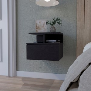 TIRAMISUBEST Floating Nightstand with Two Shelves, Warm-Toned Bedroom Storage - 1 of 4