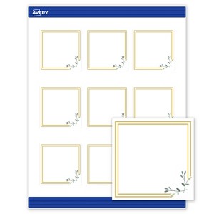 Avery Printable Square Cards, Gold Double Border with Florals, 2.5" x 2.5", Matte White Square Cards, Laser/Inkjet, 90ct, Great for Business Cards - 1 of 4