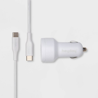 heyday™ USB-C Car Charger (with 6' USB-C to USB-C Cable) – Matte White