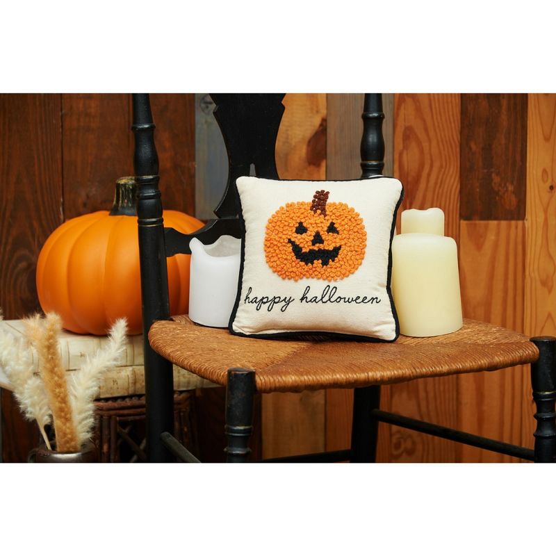 C&F Home 8" x 8" Pumpkin Jack-O-Lantern French Knot Halloween Throw Pillow, 3 of 8