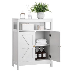 Bathroom Floor Cabinet Wooden Storage Organizer with 2 Doors, White - 1 of 4