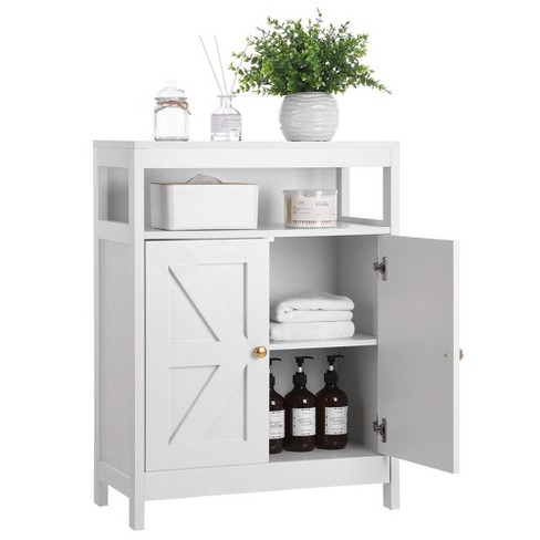 Bathroom Floor Cabinet Wooden Storage Organizer With 2 Doors, White ...