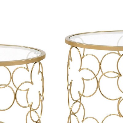 Flowie Round Clear Glass Top Gold Metal Nesting Tables