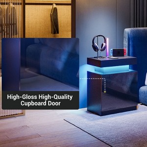LED Nightstand with One Cabinet, Bedside Table with LED Lights, Modern End Side Table for Bedroom, Black - 1 of 4