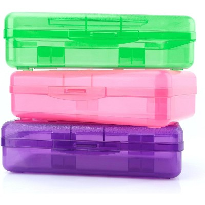 Fmeida Pencil Box, Large Capacity Clear Pencil Case, 1 Pack Hard Pencil Case, Clear Crayon Box with Snap-tight Lid Stackable Design