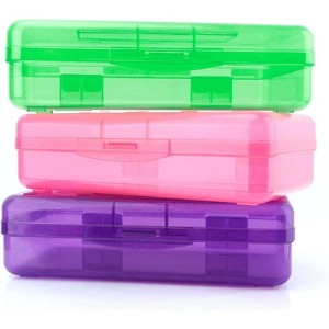 Fmeida Pencil Box, Large Capacity Clear Pencil Case, 1 Pack Hard Pencil Case, Clear Crayon Box with Snap-tight Lid Stackable Design - 1 of 4