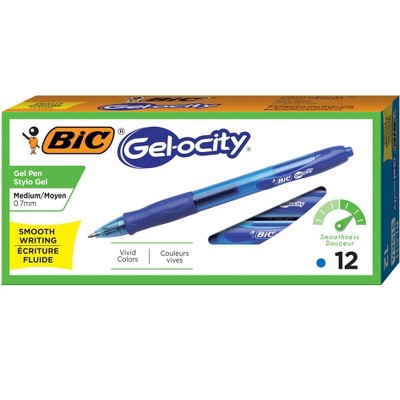 BIC Gelocity Retractable Roller Gel Pen, Medium Tip, Blue, pk of 12