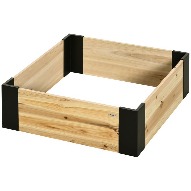 Outsunny Wooden Raised Garden Bed Flower Box with Metal Bracket, Installed by Hand, Outdoor Planter Box, 31.5 x 31.5in Square, Natural, 4 of 7