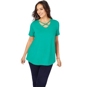 Jessica London Stretch Cotton Crisscross Strap Tee - 1 of 4