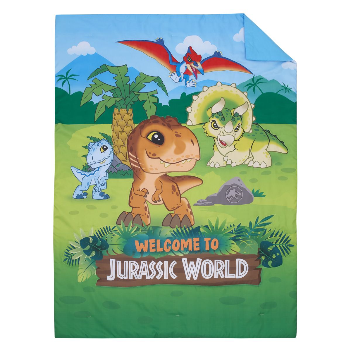 Universal Jurassic World Explorers Welcome to Jurassic World, Green, Blue, and Tan Dinosaur 4 Piece Toddler Bed Set - thumbnail 2