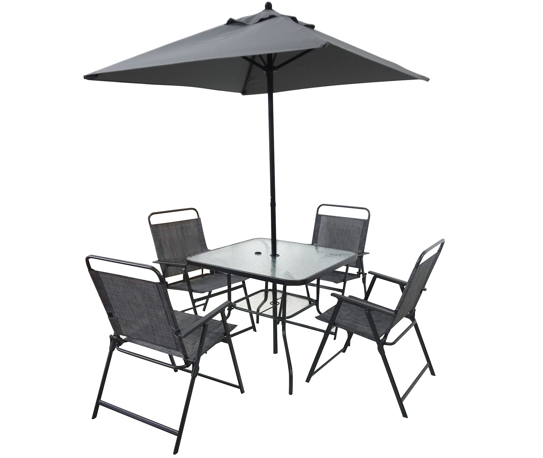 Dexmalle Black Patio Dining Set,Metal Patio Table and Chair Set with Umbrella