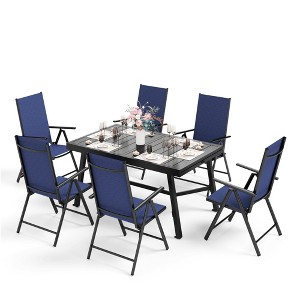 Captiva Designs 7pc Patio Dining Set with Slat-top Rectangle Table & Sling Foldable Chair - 1 of 4